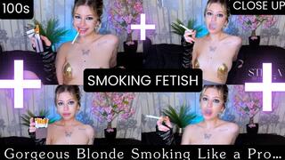 Gorgeous blonde smoking 100s like a pro- open mouth smoke and a smile that will make you fall in love