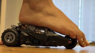 Giantess Barefoot Playing with Tiny Batmobile - Toy Car Under My Feet