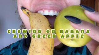 chewing on a banana and, for the first time, a green apple