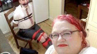 Man in adult school uniform tightly bound and gagged on kitchen floor 1- cam 1 part 1-schoolboy,BBW domination,BBW bondage,amateur,gay bondage,man tied up,bound and gagged man,struggling,socks,rope bondage,CBT,vet wrap,kicked balls,
