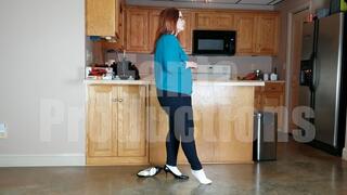 Scarlet Shoe Dipping in White Socks & Black Pumps