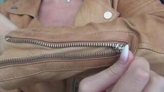 I zip and unzip my favorite red leather jacket d