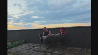 Rosa Molotov and Faith - Gym training part 3 - On the terrace ballbusting and JOI in leggings