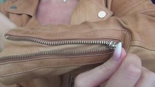 I zip and unzip my favorite red leather jacket c