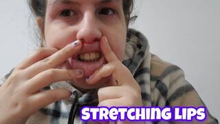 Extreme Bottom Lip Stretching - Pulling Lips Far Down Close Up