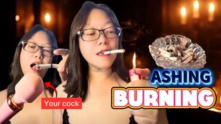 Smoking Asian MILF: Ashing & Burning Your Dick Dildo With My Cigarette Butt POV