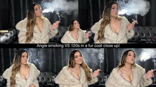 Angie smoking VS 120s in a fur coat close up!
