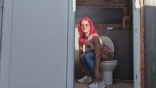 DIRTY PUBLIC TOILET EMERGENCY – Jeans Girl Desperately Searching For Relief