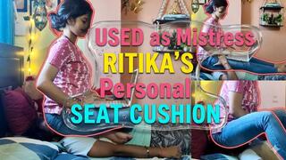 USED as MISTRESS RITIKA'S Personal Seat Cushion – Full Weight JEANS FACE SITTING