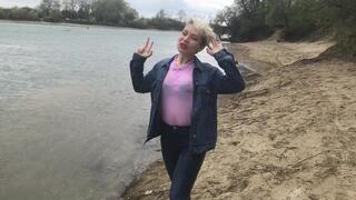 Denim wetness in the river! With sneakers!