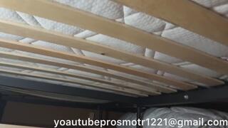 Nastya jumps on the bed with the slats and pushes them, jumping very hard 2 angle