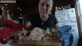 Slurping Leftover Chicken and Soda Burps- GLIMMER devours a roasted chicken and veggies with hands and soda burps, mouth, split tongue, slurp, messy, greasy, moaning, eating, food