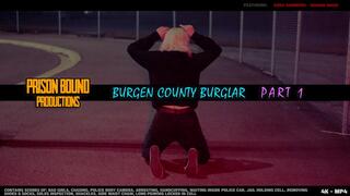The Bergen County Burglar - Kora Summers is a rebellious bad girl with high stakes kleptomania. Break and enter thief gets caught, arrested, taken to jail, shoes taken, left barefoot in a holding cell, waist chain, cuffed and shackled. -4K -MP4