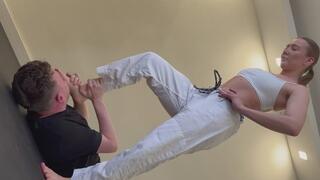 Foot domination in white Gi