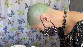 dessert with my scalp colored electric green