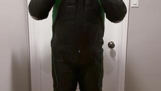 Smitizen Gas Mask in Motorcycle Leathers