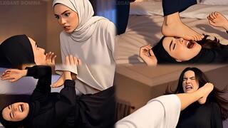 Hijab Friends Intense Foot Fight & Kissing - Female Domination Animation