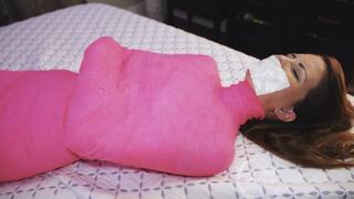 Cocooned in Hot Pink | Tight Full Body Wrap & Struggle - 4K