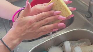 Soapy Hands in a White Dress Detailed Close-Ups