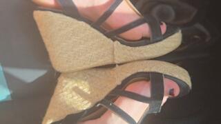 Car Foot Tease Pink Toenails, Toe Close-Ups & Black Wedges