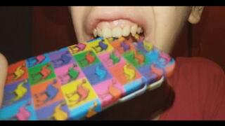 I destroy a plastic cover case with my teeth