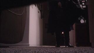 Candid Views of Deb Coming Home From Work Wearing Her Purple Dress, Black Pantyhose & Black IMPO Spiked Kitten Heel Boots