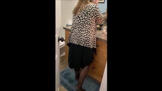 Deb Boots Up for a Trip to a Local Business To Enjoy Some Beverages Wearing Black Dress, Stockings & Black Suede Sugar Stealth Stiletto Boots 2 (11-16-2021)