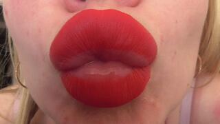 RED PLUMP LIPS OF A BLONDE AND A LOT OF KISSES!AVI
