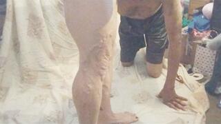 Cleaning Tempest's feet and headscissors