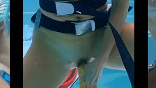 Nude free dive with weight belt and double hose regulator compilation with mirror