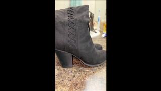 Deb Comes Home From the Office & Then Goes Grocery Shopping Wearing Her Tan Pants & Black Suede Journee Spritz Over the Knee Boots