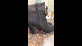 Deb Comes Home From the Office & Then Goes Grocery Shopping Wearing Her Tan Pants & Black Suede Journee Spritz Over the Knee Boots a