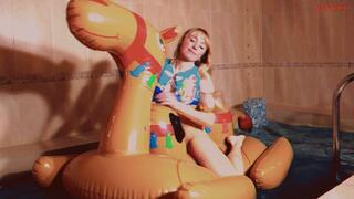 Alla fucks an inflatable glossy camel in the pool and wears an inflatable vest!!!