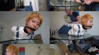Cute chines submissive girl gets tightly hogtied and ball gagged