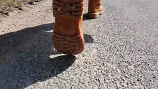 Giantess Walking in Timberland PRO boots on Pavement