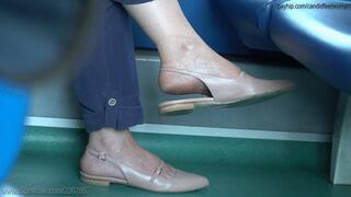 Beauty woman feet with pretty sandals, candid foot fetish watching close-up