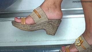 Perfect feet with mules heeled, nice shape arched feet, candid foot fetish watching