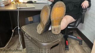 Licking gross soles of My boots and face as a footstool after cleaning