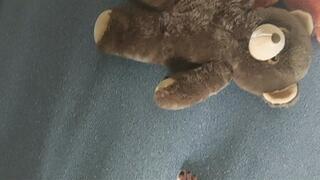 Sandra is trampling and crushing 2 Big bears barefoot