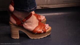 Candid foot fetish, coworker big feet with red sandals