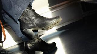 Boot fetish, candid watching coworker ruined and dirty boots