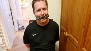 Footballer in black kit kept bound and gagged in my isolation room 3 -BBW domination,BBW bondage,amateur,male bondage,bound and gagged man,man in bondage,soccer kit,football kit,socks,rope bondage,gay bondage,socks,man tied up,