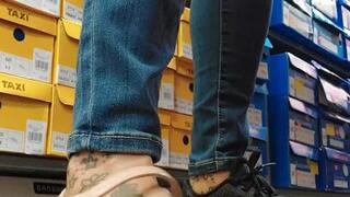 Giantess one shoe try on Ballet Flats, flip flops ,high heels Foot play shoeplay giantess