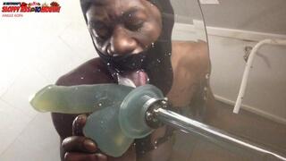 ANGLE 6of6 Skinny Twink Ass To Mouth after big loose farting butthole swallows giant footlong dildo to the balls and back