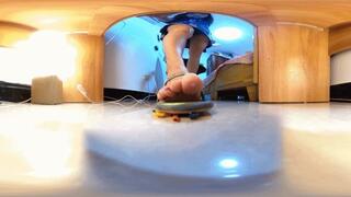 Three European slaves under the feet of the office hostess 360VR MP4
