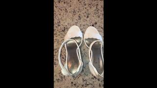 Fucking Debbie in Waterton, Canada as She Wears Her White Lacy Stockings & Stiletto Spiked Heel Worthington Sandals 2