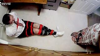 Man kept bound and gagged in adult school uniform in room-main cam-BBW domination,BBW bondage,male bondage,man in bondage,amateur,school uniform,schoolboy,gay bondage,argyle socks,rope bondage,man tied up,bound and gagged man,plimsolls,struggling,