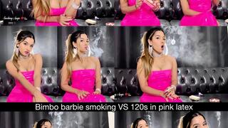 Bimbo smoking virginia slims 120s in a pink latex two piece set!