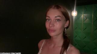 Beautiful Sasha measuring her huge size 13 feet (44 EU) and showing you her long soles