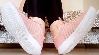 Trying on a sneakers